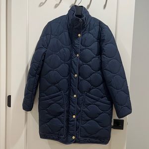 NWT j. crew primaloft lined quilted cocoon coat navy sz XXS